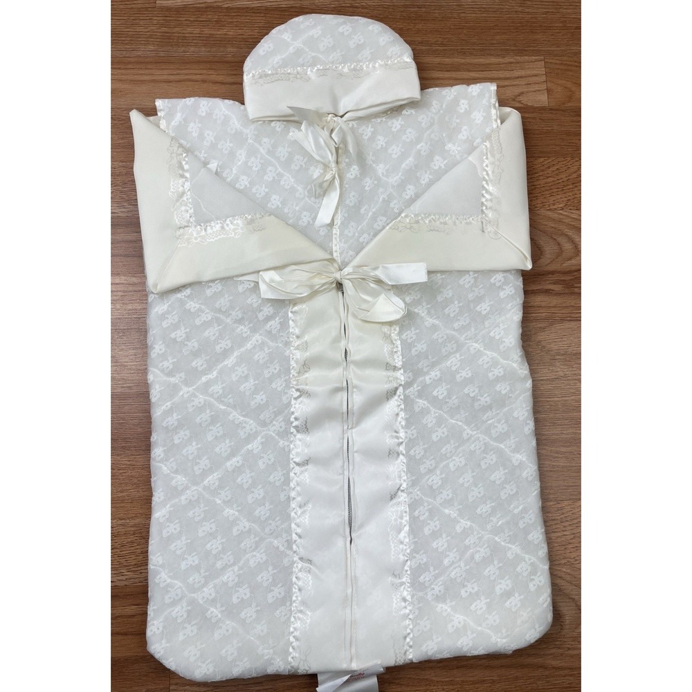 Vintage Dacron Dupont Infant Zip Up Gown Blanket Christening Formal Wear 2pc NEW